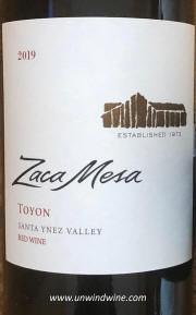 Zaca Mesa Toyon Santa Ynez Valley Red Wine 2019 Label