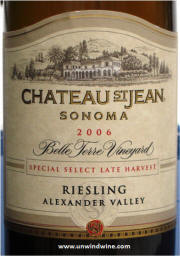 Chateau St Jean Belle Terre Vineyard Special Select Late Harvest Reisling Alexander Valley 2006