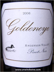 Goldeneye Anderson Valley Pinot  Noir 2006 label