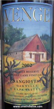 Venge Vineyards Family Reserve Penny Lane Vineyard Oakville Napa Valley Sangiovese 2002