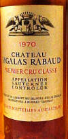 Chateau Sigala Rabaud Sauterne 1970 label on McNees.org/winesite