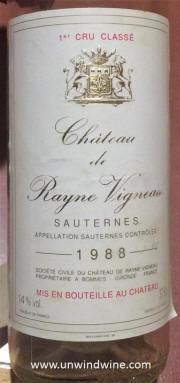 Chateau Rayne Vigneau Sauterne 1988