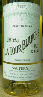 LaTour Blanche  1er Cru 1998 label