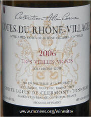 Louis Clermont-Tonnerre Tres Vieilles Vignes Cote du Rhone Villages 2006 label