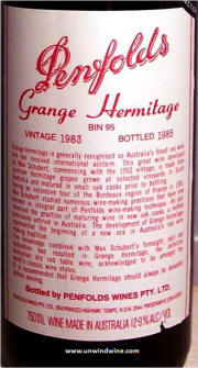 Penfold's Grange Hermitage1983 label