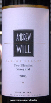 Andrew Will Yakima Valley Two Blondes Vineyard Red Wine 2003