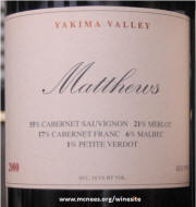 Matthews Cellars Yakima Valley Red Wine 2000