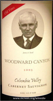 Woodward Canyon Columbia Valley Old Vines Cabernet 2003 Label