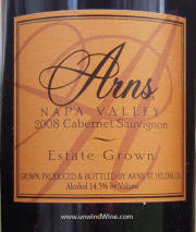 Arns Estate Grown Napa Valley Cabernet Sauvignon 2008 - lable