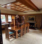 Frank Lloyd Wright Allen House, Wichita, KS Dining Room Furniture Fireplace LIght