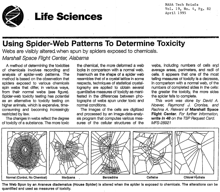 NASA Research on Affects of Chemicals on Spiders