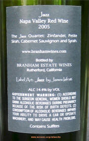 Branham Estate Jazz 2005 Label Rear
