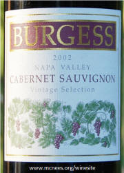 Burgess Napa Valley Cabernet Sauvignon 2002 label