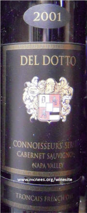 Del Dotto Napa Valley Connoisseur Series Cabernet Sauvignon Troncais French Oak 2001 label