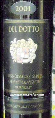Del Dotto Connoisseur Series Napa Valley Cabernet Sauvignon Minnesota American Oak 2001 label