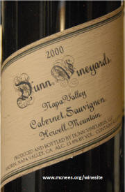 Dunn Vineyards Howell Mountain Cabernet Sauvignon 2000 label