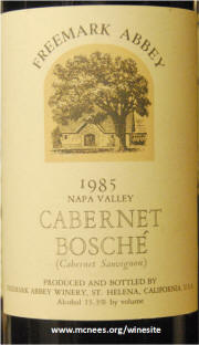 Freemark Abbey Bosche Vineyard 1985 Cabernet Sauvignon label