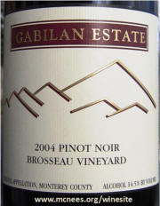 Gabilan Cellars Brosseau Vineyard Pinot Noir 2004 Label