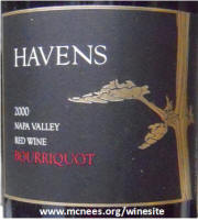 Havens Bourriquot Red Wine 2000 label