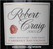 Robert Craig Spring Mountain Cabernet Sauvignon 2005 Label