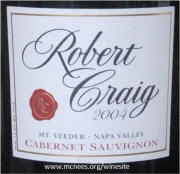Robert Craig Mount Veeder Cabernet Sauvignon 2004 label