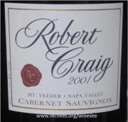 Robert Craig Mount Veeder Cabernet Sauvignon 2001 Label