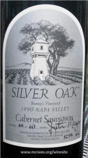 Silver Oak Bonny's Vineyard Cabernet Sauvignon 6 Ltr Imperial 1990 Label 
