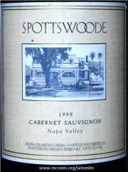 Spottswoode Napa Valley Caberrnet Sauvignon 1998 Magnum label 