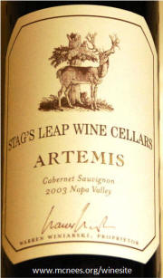 Stags Leap Cellars Artemis Napa Cabernet Sauvignon 2003 Label on Rick's WineSite