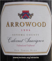 Arrowood Sonoma Cabernet Sauvignon 1996 label