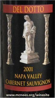 Del Dotto Napa Valley Cabernet Sauvignon 2001 label on McNees.org/winesite