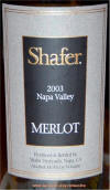 Shafer Napa Valley Merlot 2003 label on McNees.org/winesite