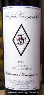 LaJota Vineyards Napa Valley Howell Mountain Cabernet Sauvignon 1990