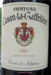 Chateau Canon La Gaffeliere 2003 magnum label on McNees.org/winesite
