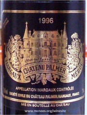 Chateau Palmer Margaux Bordeaux 1996 label