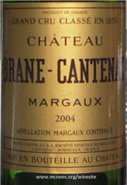 Chateau Brane Cantenac Marqaux 2004 label