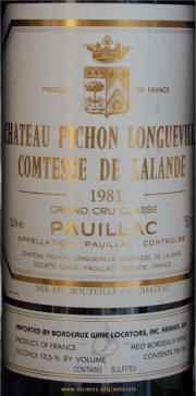 Chateau Pichon Lalande 1981 label - Rick McNees Winesite photo