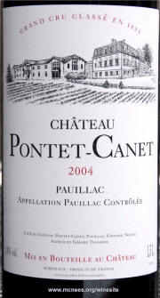 Chateau Pontet Canet 2004 label