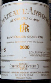 Chateau L'Arrosee St Emilion 2000 Label on Rick's WineSite on McNees.org/winesite