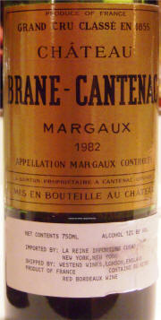 Chateau Brane Cantenac Margaux Bordeaux 1982 label