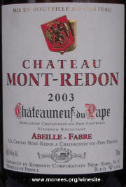 Chateau Mont Redon CDP 2003 label