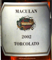 Maculan Torcolator 2002 label on McNees.org/winesite
