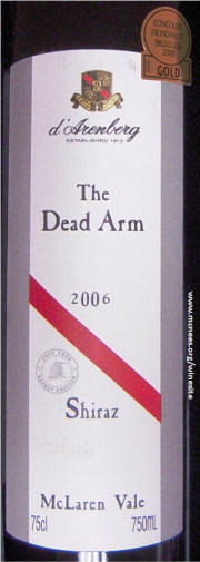 D'Arenberg The Dead Arm McLaren Vale Shiraz 2006 label