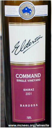 Elderton Command Barossa Shiraz 2001 label