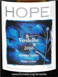 Hope Hunter Valley Estate Verdelho 2006 label