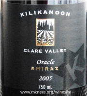 Kilikanoon Oracle Shiraz 2005 Label on McNees.org/winesite