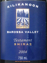 Killikanoon Testament Shiraz 2004 Label on McNees WineSite on McNees.org