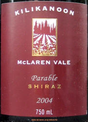 Killilanoon McLaren Vale Parable Shiraz 2004 Label on McNees Winesite on McNees.org