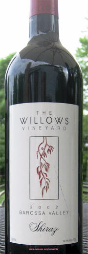 Willows Vineyard Barossa Shiraz 2002 Label on McNees Winesite