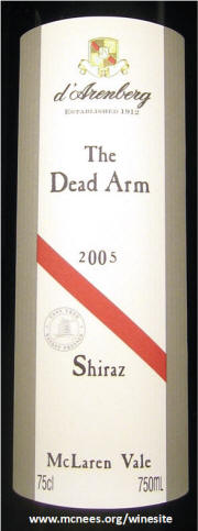 d'Arenberg Dead Arm McLaren Vale Shiraz 2005 Label